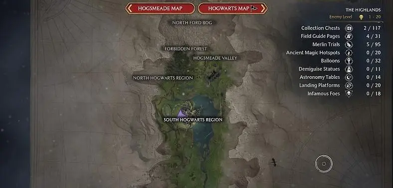 Hogwarts Legacy Map Size and Locations