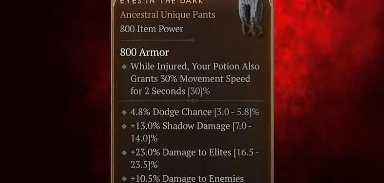 Diablo 4's Eyes in the Dark Armor and Its Modifiers for Rogue Class