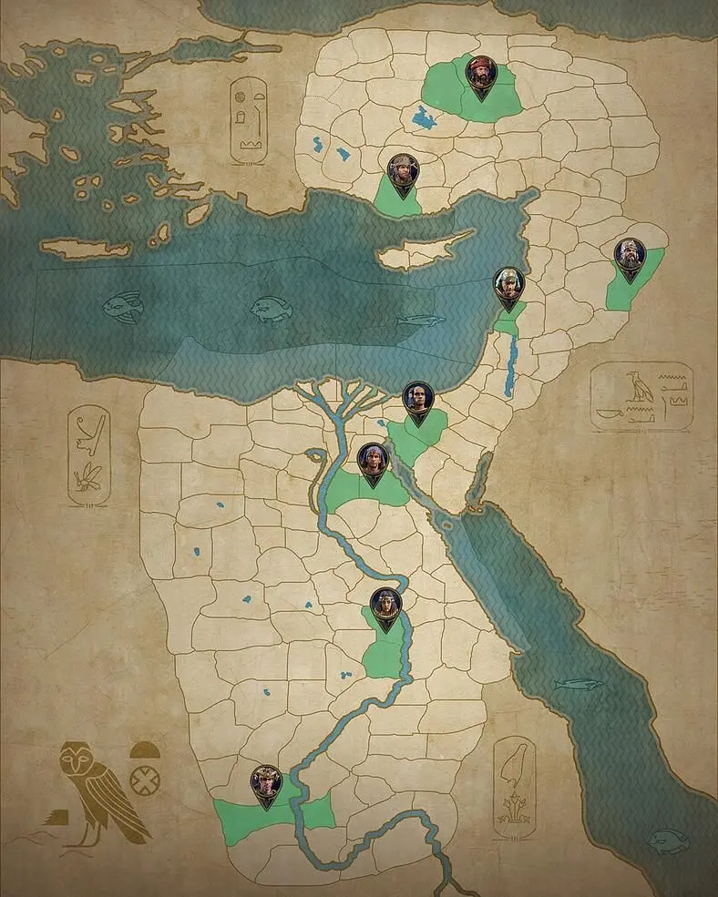 Total War: Pharaoh Faction Leader Starting Positions