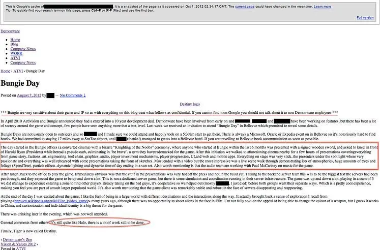 Web cache reveals playtester's thoughts on Bungie's Destiny, "quite like Halo"