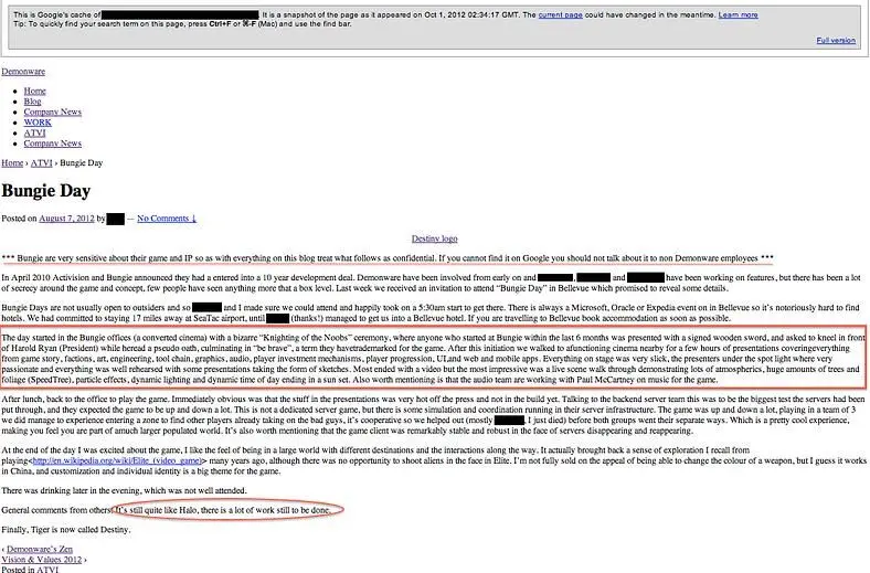 Web cache reveals playtester's thoughts on Bungie's Destiny, "quite like Halo"