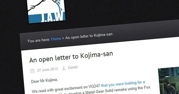 Just Add Water in open letter to Hideo Kojima, 'ideally positioned for MGS remake'