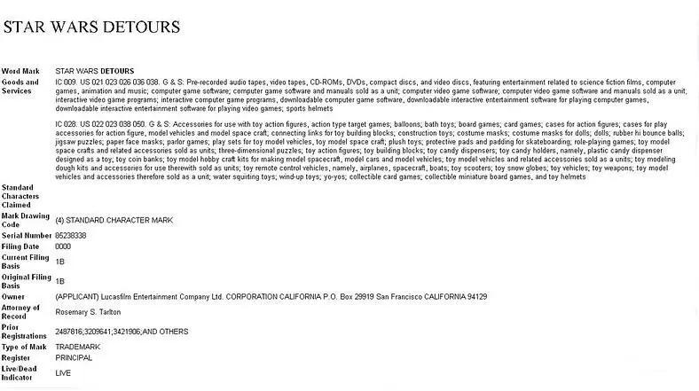 'Star Wars Detours' trademarked