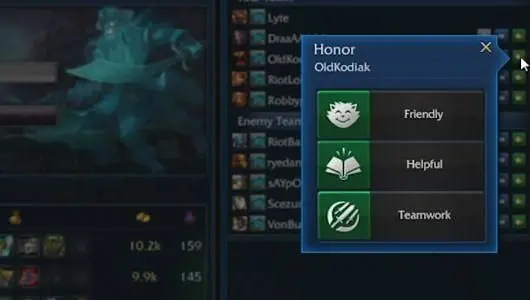 Honor system implemented in League of Legends