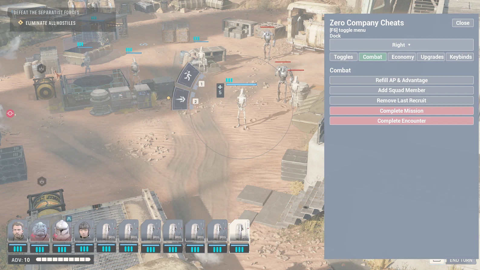 Cheat menu overlay in Zero Company
