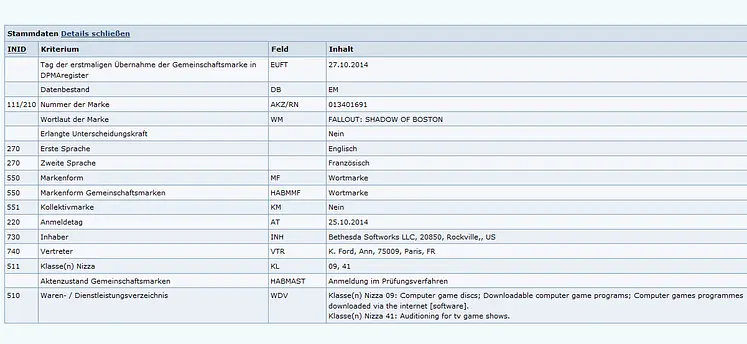 Rumour: Bethesda submits German trademark request for Fallout: Shadow of Boston