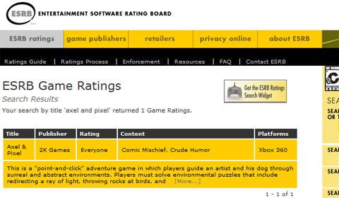 ESRB lists Axel and Pixel "point-and-click", 2K to publish for XBLA?