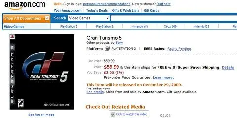 Amazon list Gran Turimso 5 for December 29th, pre-order at $56.99