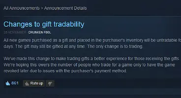 Valve makes changes to Steam Gifts in order to prevent trading scams