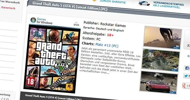 German retailers PC listing for Grand Theft Auto V, briefly mention 'Special Edition'