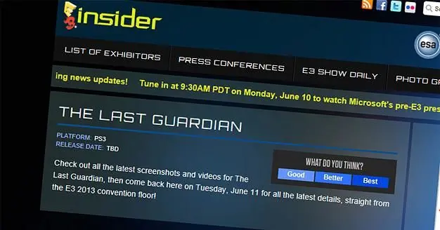 The Last Guardian listed on ESA's E3 website, Sony calls it "speculative I'm afraid"
