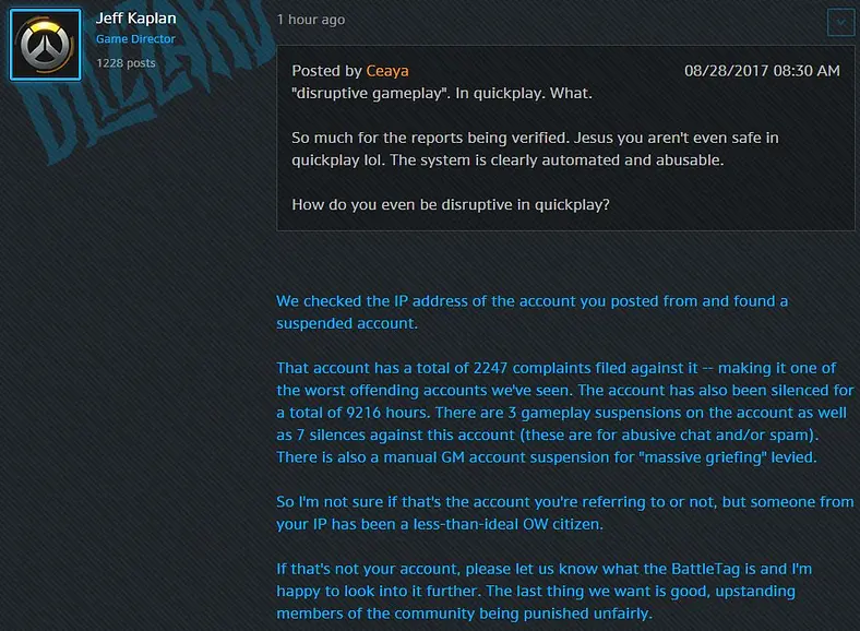 Jeff Kaplan Recently Roasted One Of The Worst Offending Overwatch Players For All To See