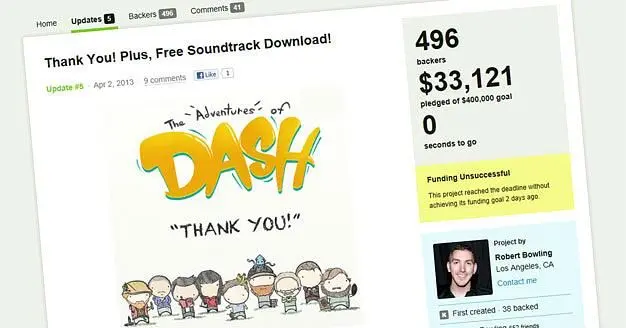 Robert Bowling's The Adventures of Dash not funded