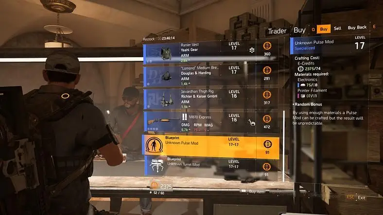 The Division 2 Blueprints Vendor Location