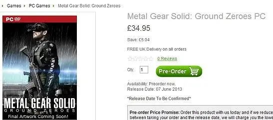Metal Gear Solid: Ground Zeroes appears as PC title on Zavvi
