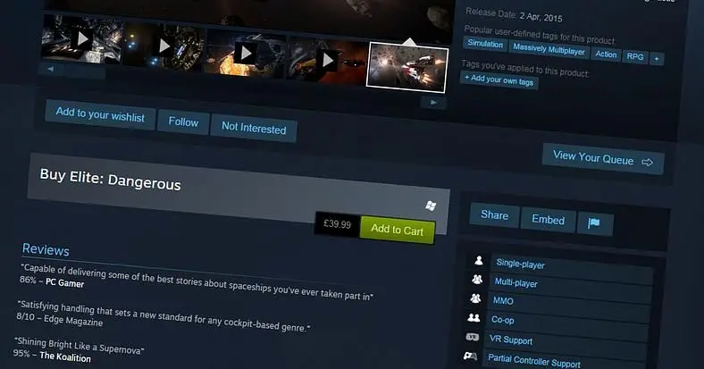 Elite: Dangerous now available through Steam