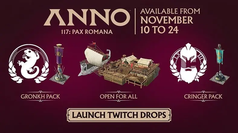 Anno 117: Pax Romana Twitch Drops November 2025 - Classis Nova Alba, Legion Trading Post, and More