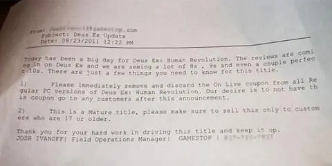 GameStop return PC Deus Ex: Human Revolution to Square Enix