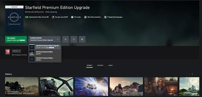 Upgrading to Starfield Premium Edition on Xbox Game Pass