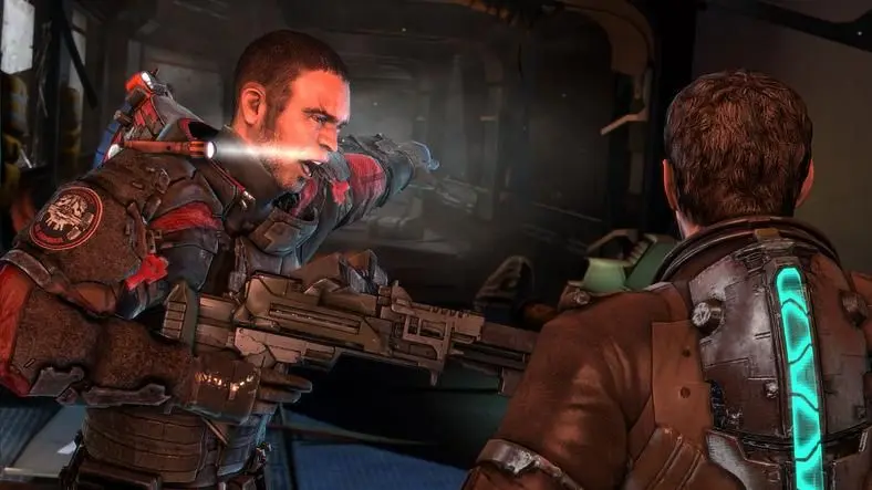 Dead Space 3 turns off the lights, puts the camera above Isaac's shoulder, and loudly screams "ACTION!".