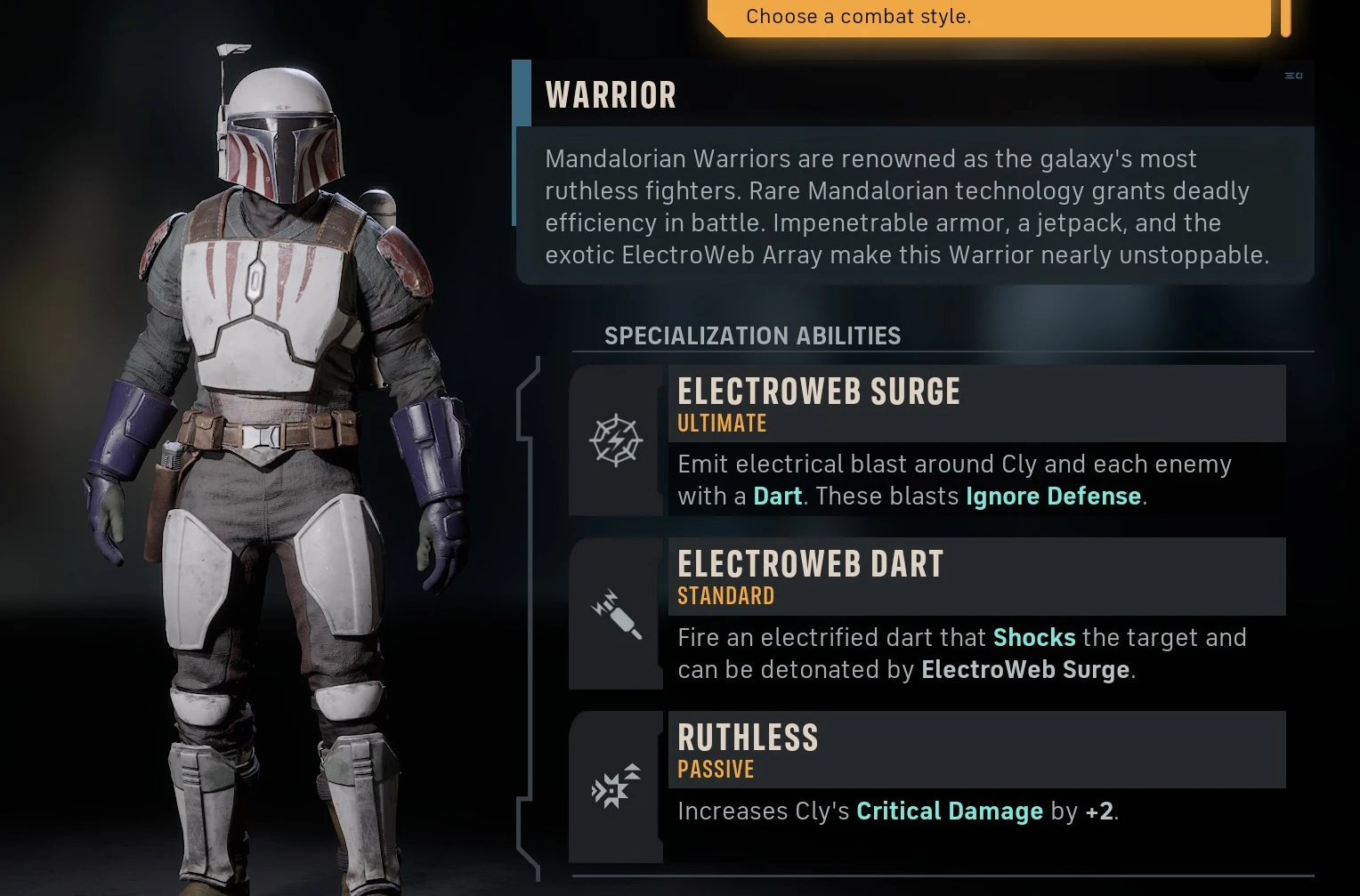 Mandalorian and Padawan character customisation options