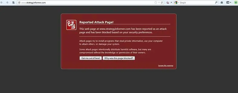 Firefox Users - Reported Attack Page Warning