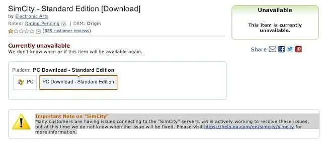 Amazon.com temporarily halts selling SimCity digitally