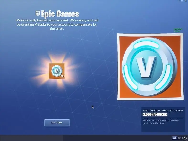 Epic Games are handing out 2000 V-Bucks to Players with wrongly banned accounts in Fortnite