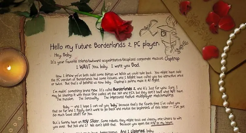 Gearbox sends PC players a literal love letter, promising unique Borderlands 2 PC features