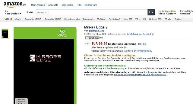 Mirror's Edge 2 appears on Amazon in Germany