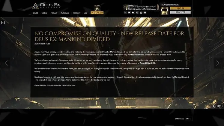 Deus Ex: Mankind Divided gets pushed back to August 2016