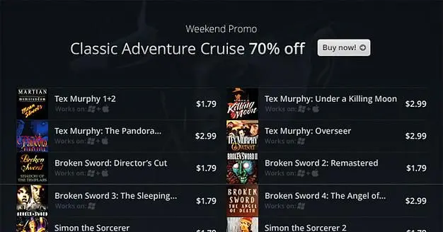 GOG.com running 'weekend promo' for classic adventures 70% off