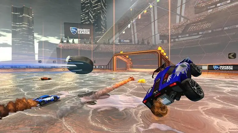 Rocket League player breaks through the bounds of the arena, explores dystopian hellscape