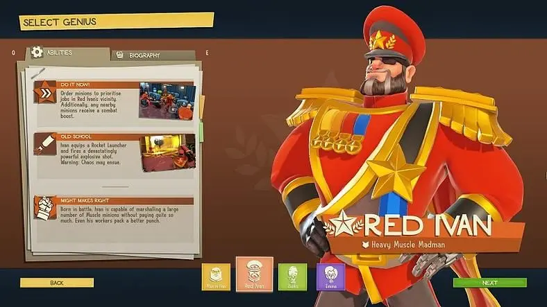 Evil Genius 2 Geniuses and Abilities - How Their Playstyles Differ