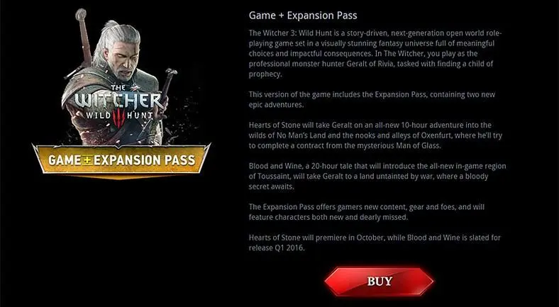 CD Projekt RED outline 'Expansion Pass' for The Witcher 3, includes "two epic adventures" with first due October