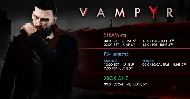 Vampyr Steam Unlock Release Times - Here's when you can play it