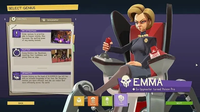 Evil Genius 2 Geniuses and Abilities - How Their Playstyles Differ
