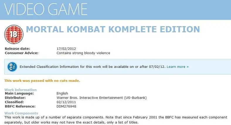 Mortal Kombat Komplete Edition outed by BBFC