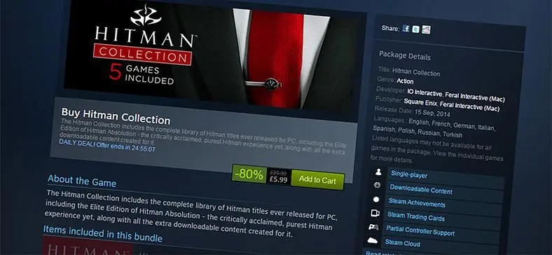 Hitman Collection is 80% off on Steam for 24 more hours, includes six total games in the series