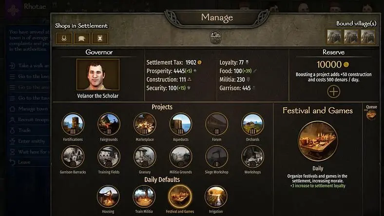 Mount and Blade 2: Bannerlord Settlement and Castle Management tips