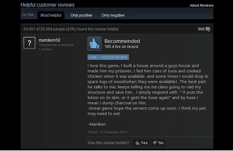 Steam users reviews now indicate Early Access status