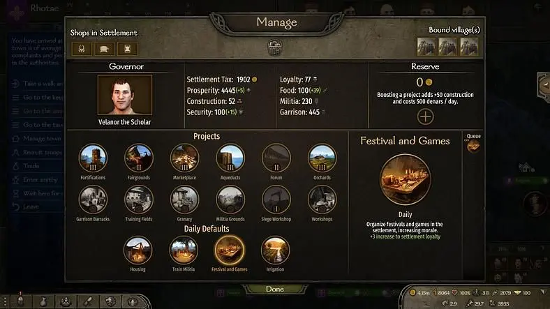 Mount and Blade 2: Bannerlord Settlement and Castle Management tips