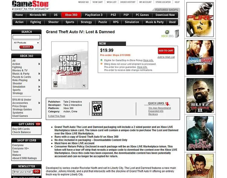 GameStop lists GTA IV DLC retail box, "no disc included" though