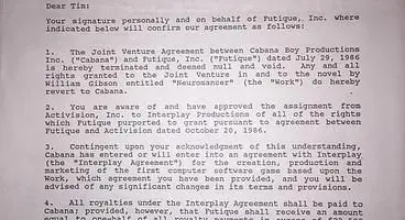 Brian Fargo discovers historical Neuromancer legal documents