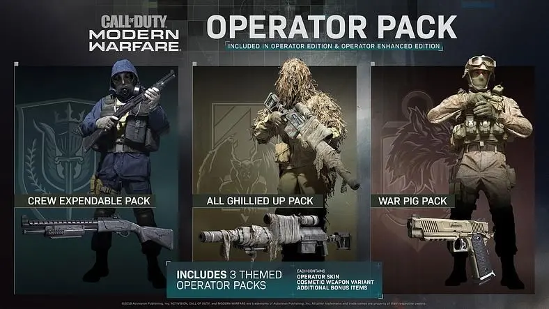 Call of Duty Modern Warfare Precision Edition, Dark Edition, Operator Packs Details