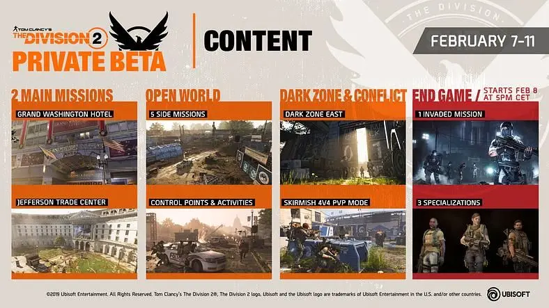 The Division 2 Private Beta Details Announced - Start and End Times, Content, Features Revealed
