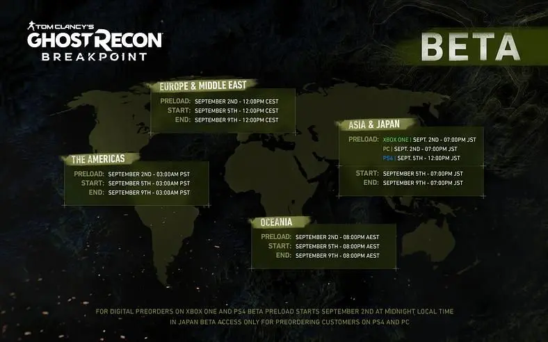 Ghost Recon Breakpoint Beta - Start and End Times Announced