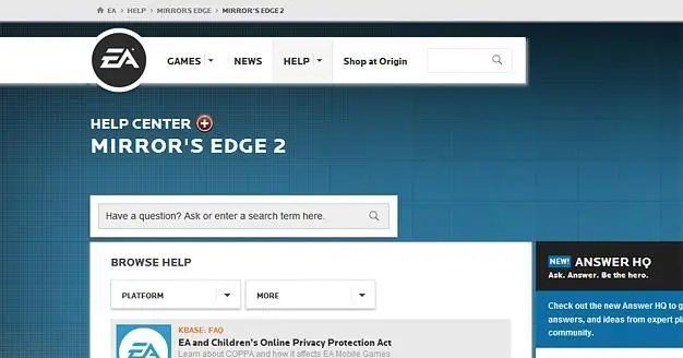 Mirror's Edge 2 listed on EA Help Center