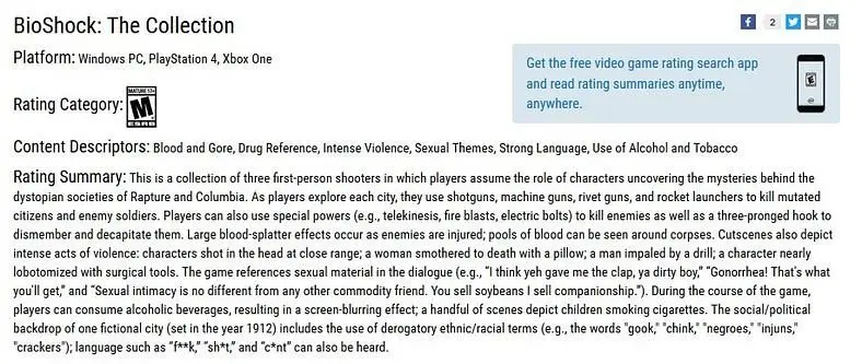 BioShock: The Collection appears on ESRB ratings