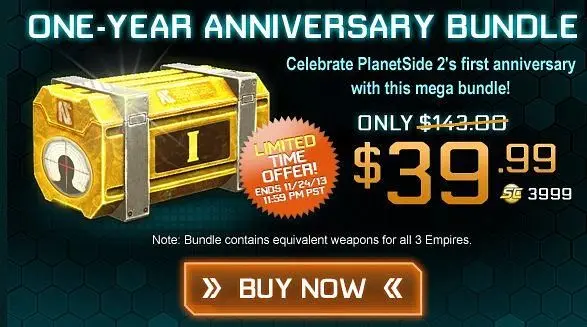 SOE celebrating 1 year anniversary of Planetside 2 with special bundle